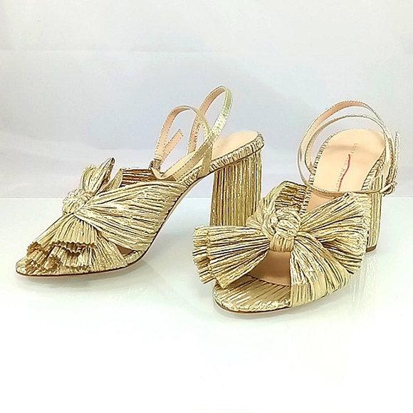 NWB$395 Loeffler Randall Camellia Gold Knotted Lamé Ankle Strap Heel Sandal Sz 5 - Picture 15 of 17